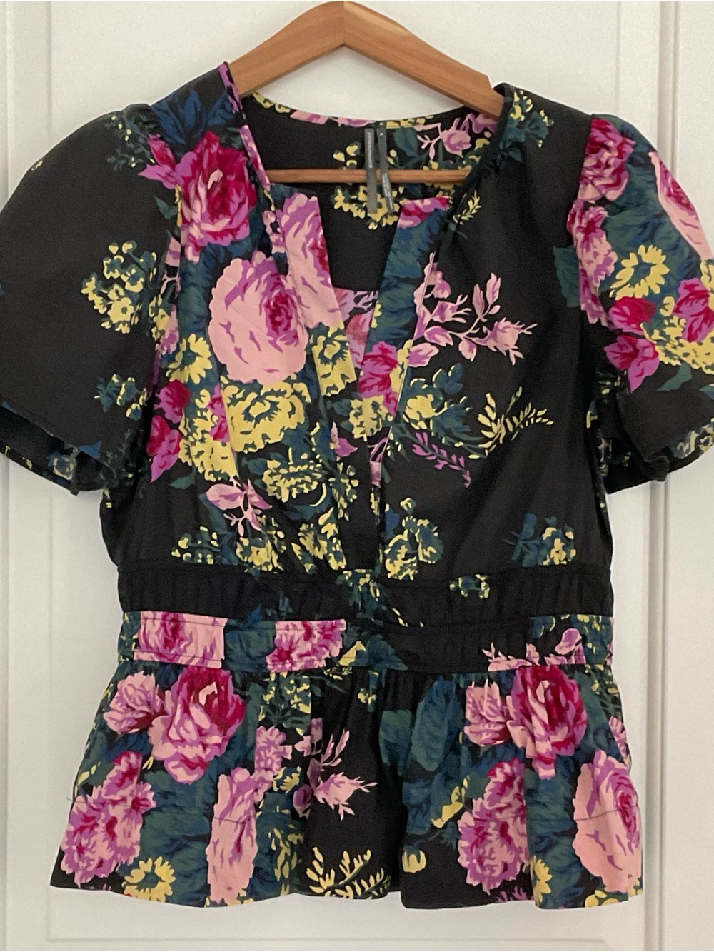 Anthropologie Somerset Black Floral Peplum Blouse Top M - Picture 8 of 16